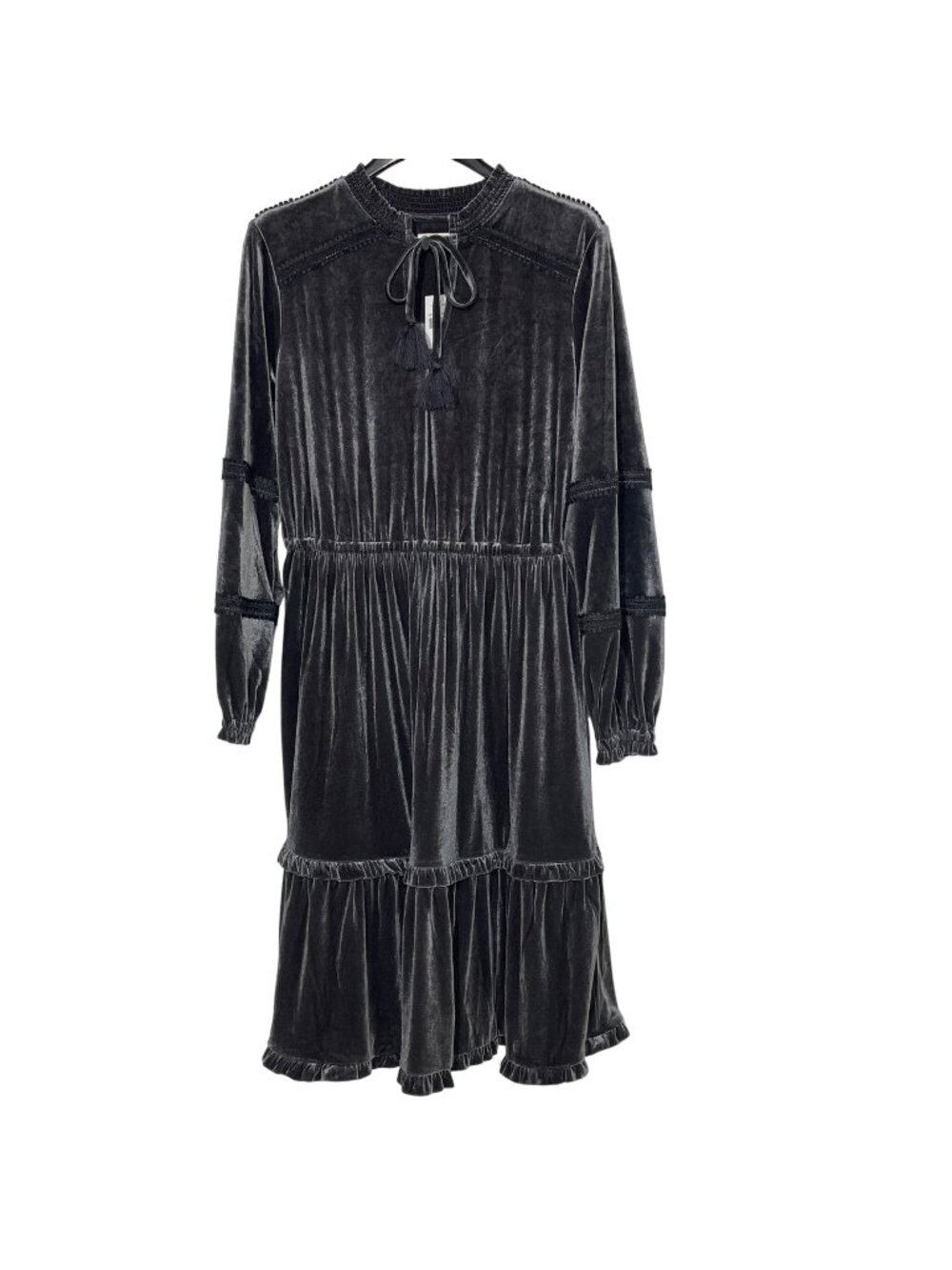Kate & Sam Velvet‎ Lace Tiered Dress Sz LG Gray Boho Party Holiday Event